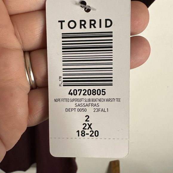Torrid Women’s Nope Super Soft Slub Boat Neck Varsity Tee Size 2x Burgundy NWT - Picture 7 of 10